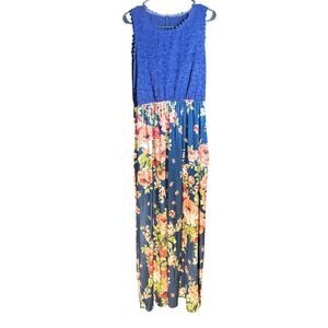 Women's Blue Lace Top and Floral Maxi Dress